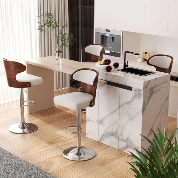 Fancy Bar Stools, 2 -Bentwood Swivel Barstools with Back & Footrest - PU Leather Upholstered Bar Stools