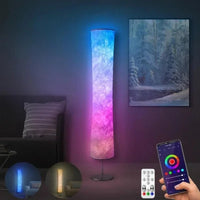 Modern Floor Lamp, RGB Color Changing Led Smart Lamp Alexa APP Control with DIY Mode, Music Sync and White Fabric Shade