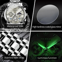 OLEVS Men's Watches Classic Multifunctional Fltwheel Chronograph Original Quartz Wristwatch Moon Phase 24 Hour Waterproof Mens Casual Gentlemens watch