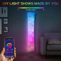 Modern Floor Lamp, RGB Color Changing Led Smart Lamp Alexa APP Control with DIY Mode, Music Sync and White Fabric Shade