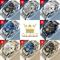 OLEVS Men's Watches Classic Multifunctional Fltwheel Chronograph Original Quartz Wristwatch Moon Phase 24 Hour Waterproof Mens Casual Gentlemens watch