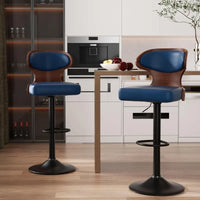 Fancy Bar Stools,  2 -Bentwood Swivel Barstools with Back & Footrest - PU Leather Upholstered Bar Stools