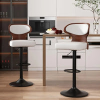 Fancy Bar Stools,  2 -Bentwood Swivel Barstools with Back & Footrest - PU Leather Upholstered Bar Stools