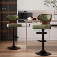 Fancy Bar Stools,  2 -Bentwood Swivel Barstools with Back & Footrest - PU Leather Upholstered Bar Stools