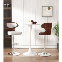 Fancy Bar Stools,  2 -Bentwood Swivel Barstools with Back & Footrest - PU Leather Upholstered Bar Stools