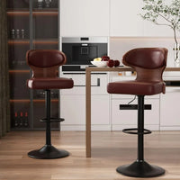 Fancy Bar Stools,  2 -Bentwood Swivel Barstools with Back & Footrest - PU Leather Upholstered Bar Stools