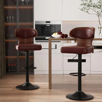 Fancy Bar Stools, 2 -Bentwood Swivel Barstools with Back & Footrest - PU Leather Upholstered Bar Stools
