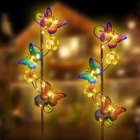 2 Pack Solar Garden Light Metal Butterfly Solar Stake Light Outdoor Waterproof Solar Pathway Light for Yard Lawn Patio Landscape