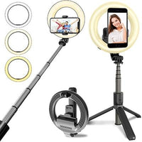 4-in-1 Wireless Selfie Stick Tripod Ring Light, Easy selfie stick