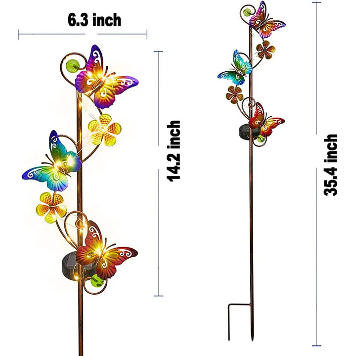 2 Pack Solar Garden Light Metal Butterfly Solar Stake Light Outdoor Waterproof Solar Pathway Light for Yard Lawn Patio Landscape