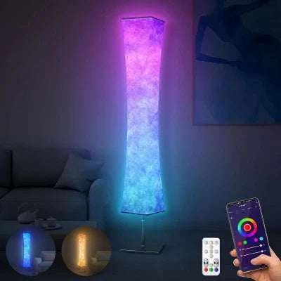 Modern Floor Lamp, RGB Color Changing Led Smart Lamp Alexa APP Control with DIY Mode, Music Sync and White Fabric Shade