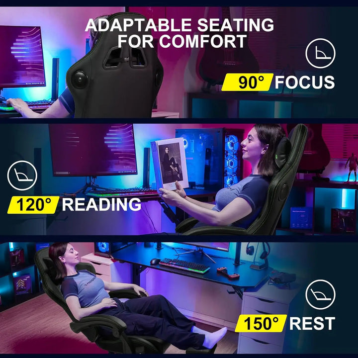 Racing style GTPLAYER Chair Computer Gaming Chair (Leather, Green) , Gaming office chair Leather with speakers