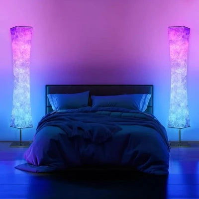 Modern Floor Lamp, RGB Color Changing Led Smart Lamp Alexa APP Control with DIY Mode, Music Sync and White Fabric Shade