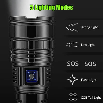 High Powered Flashlights, Rechargeable Zoom Tactical Torch Flashlight, High Power  Emergency Searchlight, Tactical High powered light