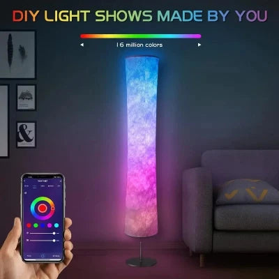Modern Floor Lamp, RGB Color Changing Led Smart Lamp Alexa APP Control with DIY Mode, Music Sync and White Fabric Shade
