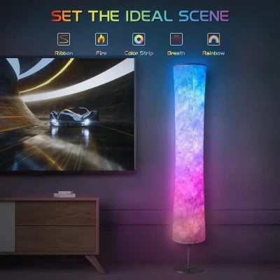 Modern Floor Lamp, RGB Color Changing Led Smart Lamp Alexa APP Control with DIY Mode, Music Sync and White Fabric Shade