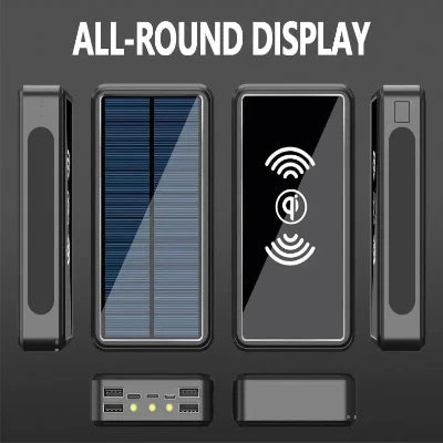 Solar Wireless Power Bank Portable 80000mAh Charger 4USB External Battery Flashlight for Xiaomi IPhone Samsung
