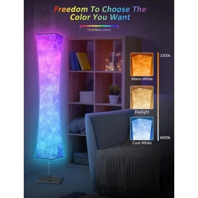 Modern Floor Lamp, RGB Color Changing Led Smart Lamp Alexa APP Control with DIY Mode, Music Sync and White Fabric Shade