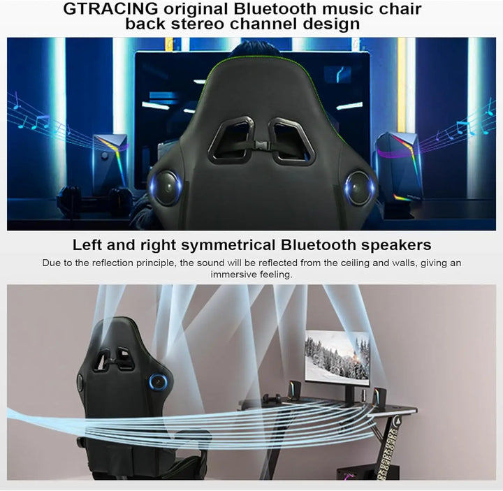 Racing style GTPLAYER Chair Computer Gaming Chair (Leather, Green) , Gaming office chair Leather with speakers