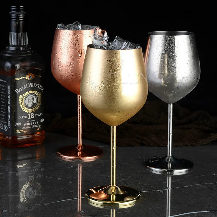 Very Fancy High Quality  stainless steel copper plated single-layer goblet cocktail glass 500 ml wine glass champagne glass  weddings, limos Unbreakable