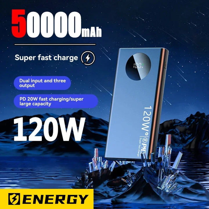 120W Super Fast Charging 50000mAh Thin and Light Power Bank, Portable Cell Phone charger,  Cell phone charger