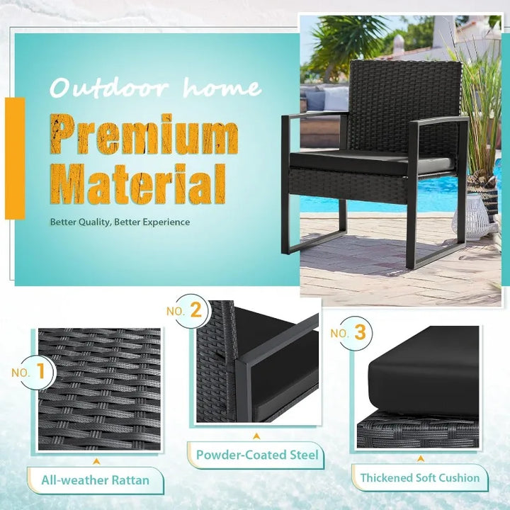 Flamaker 3 Pieces Patio Set Outdoor Wicker Furniture Sets Modern Rattan Chair Conversation Sets with Coffee Table