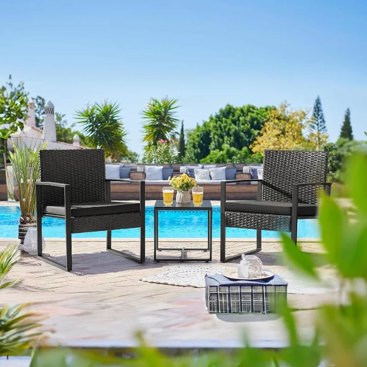 Flamaker 3 Pieces Patio Set Outdoor Wicker Furniture Sets Modern Rattan Chair Conversation Sets with Coffee Table