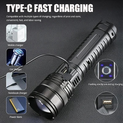 High Powered Flashlights, Rechargeable Zoom Tactical Torch Flashlight, High Power  Emergency Searchlight, Tactical High powered light