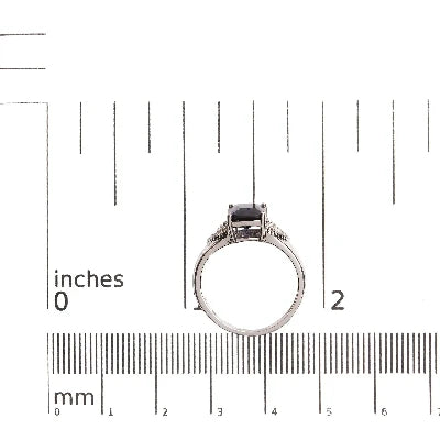 .925 Sterling Silver 9X7 mm Cushion Cut Blue Sapphire and White Diamond Step up Engagement Ring (I-J Color, I3 Clarity)