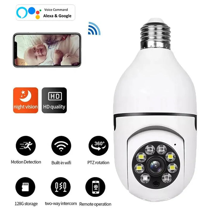 Smart 5G Surveillance Bulb: Full-Color Night Vision, Light bulb camera, Smart surveillance cameras