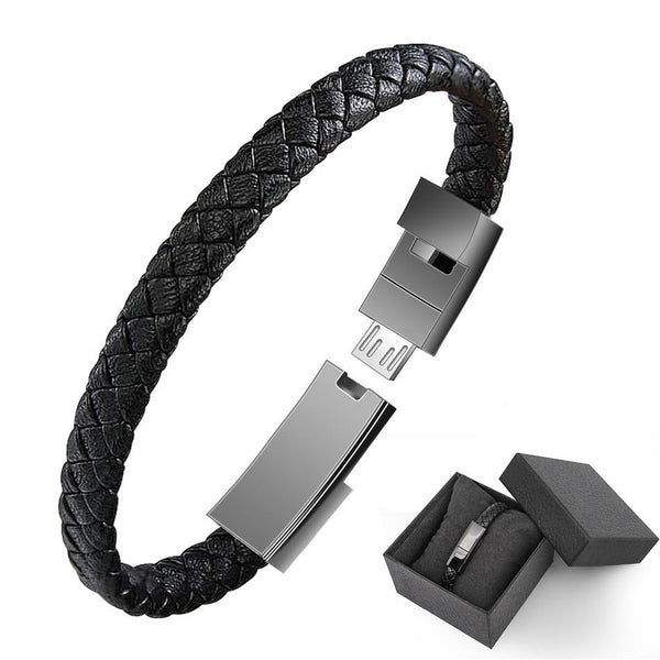 Leather Mini USB Bracelet Data Charging Cable