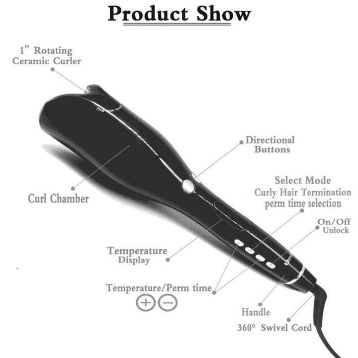 Automatic Rotating Curling Iron, Ceramic heat curling iron, Professional grade ceramic curling iron